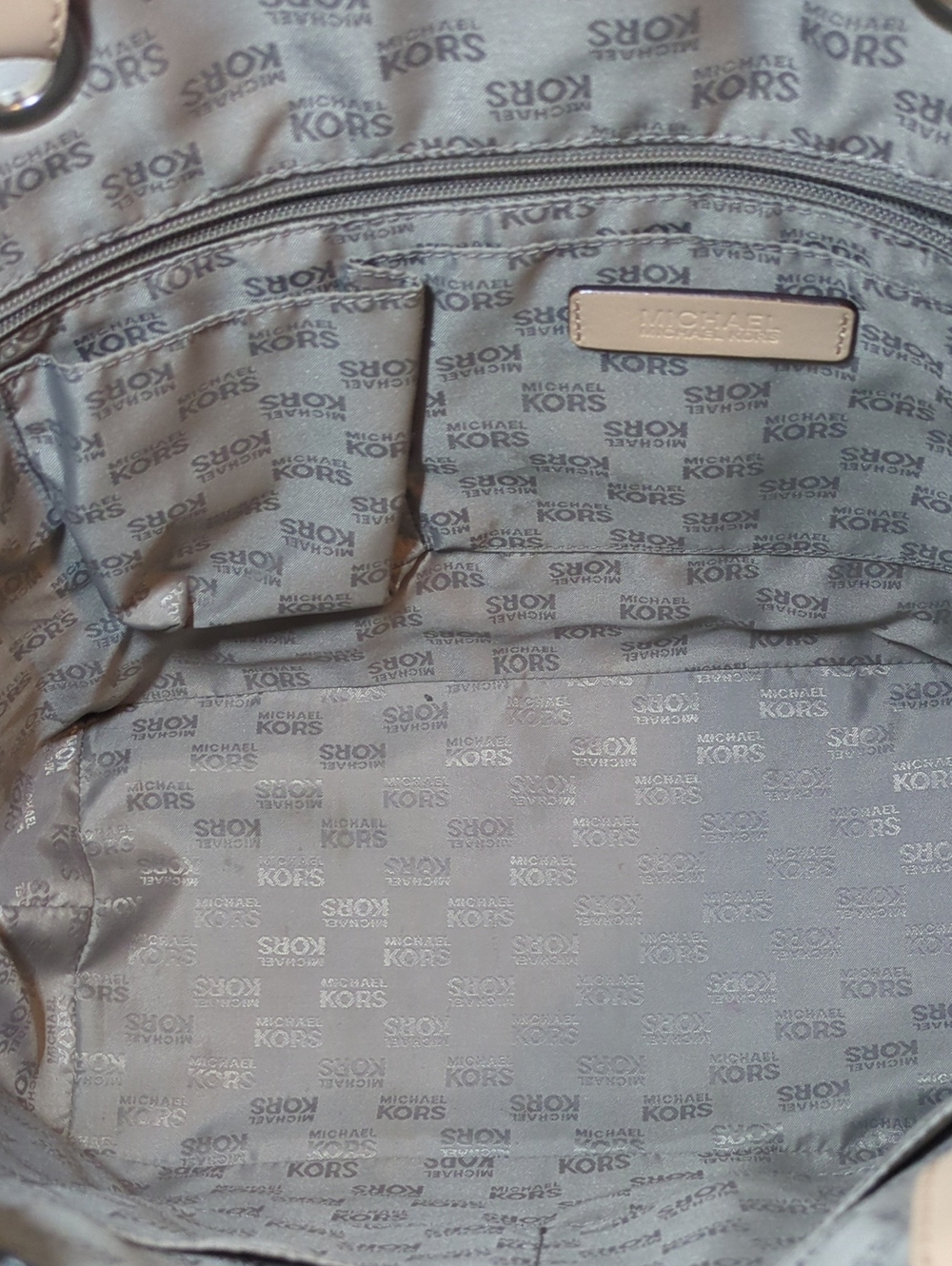 Michael Kors Brown Monogram Logo Patent Tote with Cream Straps - Picture 4 of 8